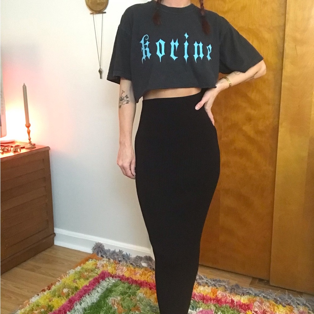 The BABATON Group Aritzia Black Ribbed Tube Pencil Bodycon Skirt
